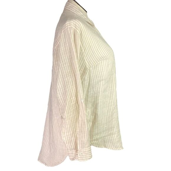Sundry Evereve Top Women XL Beige White Striped Button Long Sleeve Oversized - Picture 3 of 9